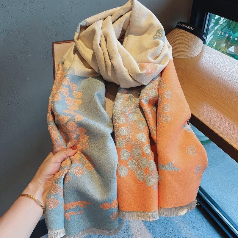 

Women s Autumn & Winter Dual-Purpose Jacquard Leaf Scarf/Shawl - Warm and Thick