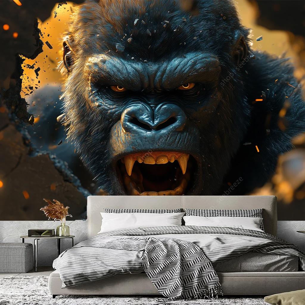 Angry Gorilla Climbing Out of A Hole Tapestry Wall Hanging for Hippie Aesthetic Room Decor Psychedelic Home Wall Decor Yoga Mat