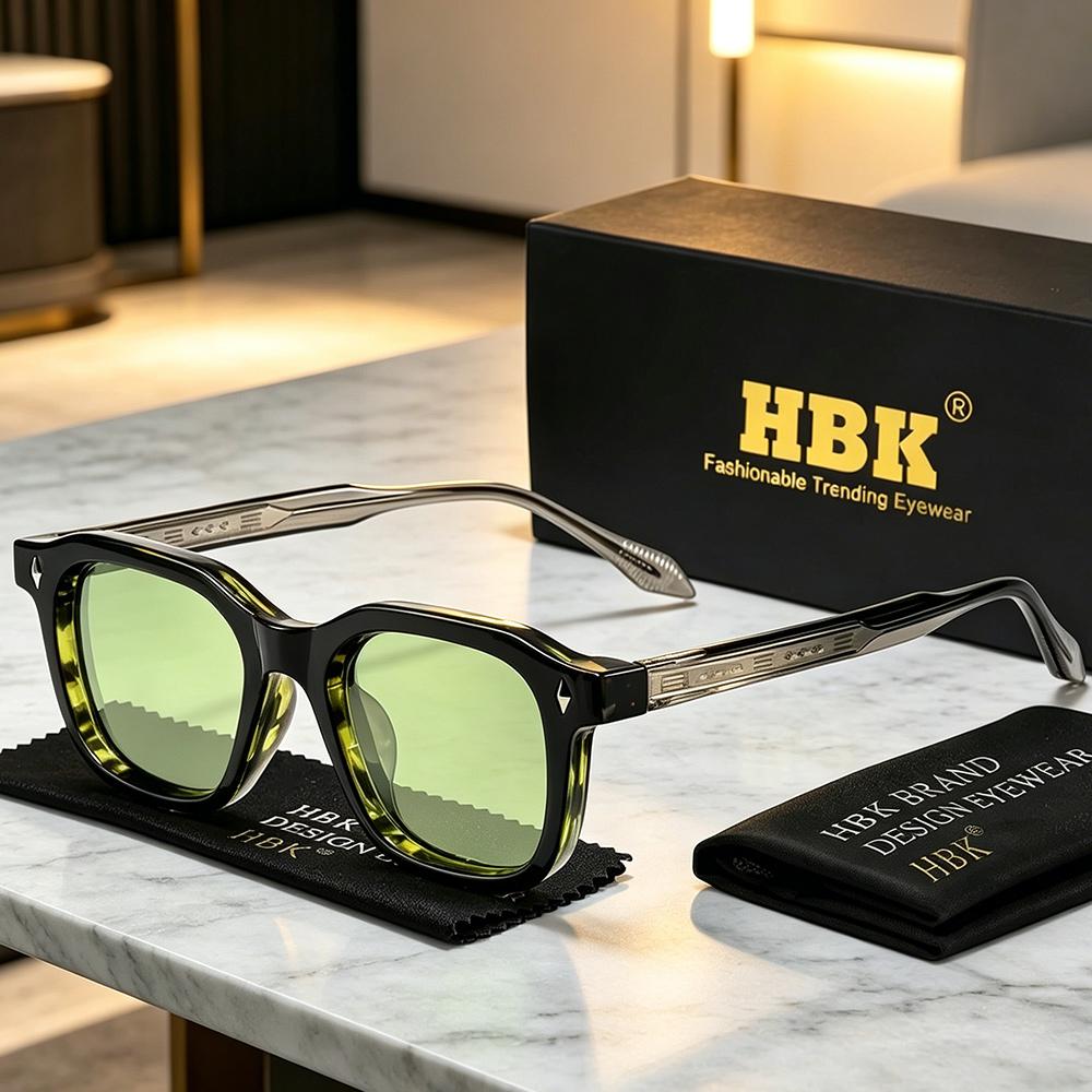 HBK Occhiali da Sole Quadrati Eleganti da Uomo Montatura alla Moda Aste con Punte Vintage Occhiali da Viaggio Business Party Regalo UV400