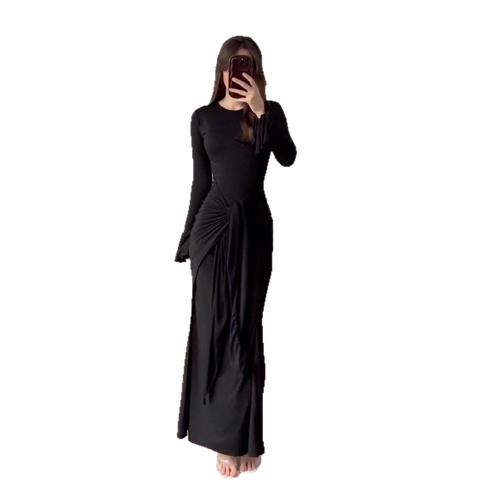 2025 Sommer Satin Hohe Taille Raffung Langes Kleid für Damen