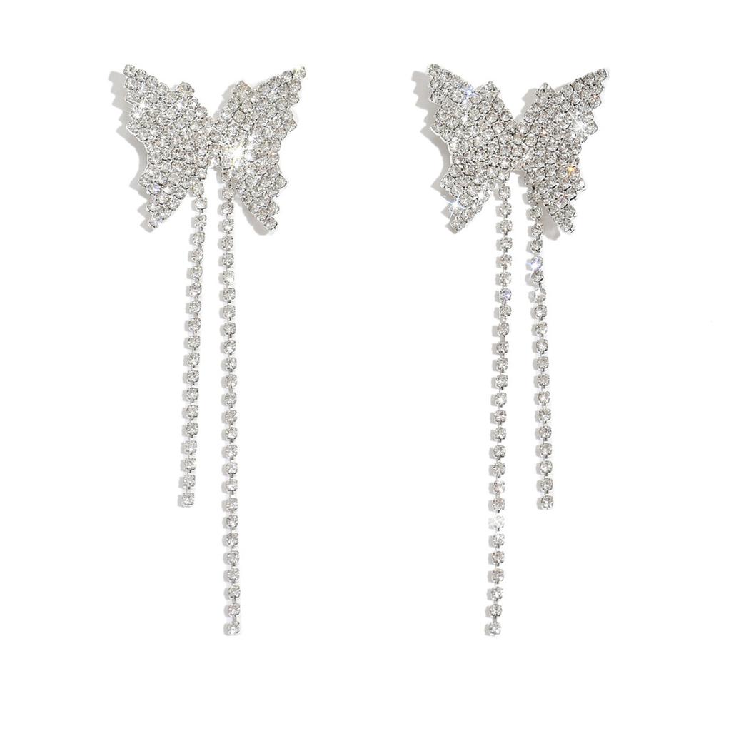 Rhombus Necklace Set Bridal Accessories Fashion Long Tassel Butterfly Earrings Jewelry Set