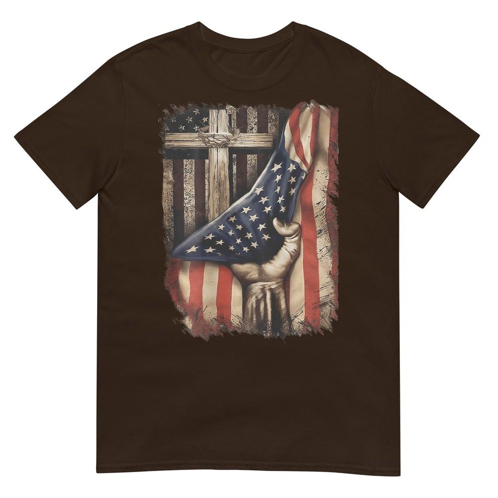 American Usa Flag Christian Cross Patriotic (On Back) Tshirt