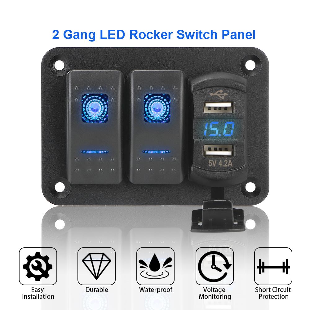 Dual USB Port for Car Marine Ship LED Rocker Switch Panel 12/24V Rocker Switch Panel