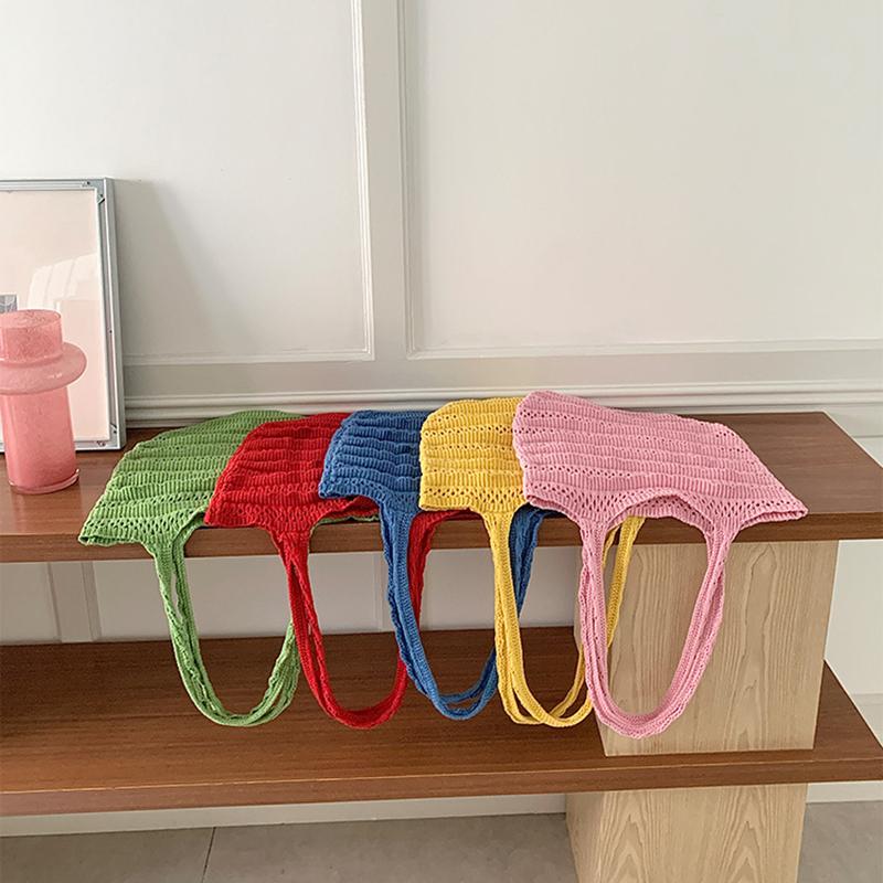 Sac fourre-tout en tricot grande capacité couleur unie pour femme, sac à main d'été pour les vacances à la mer, sac à bandoulière au crochet pour dames