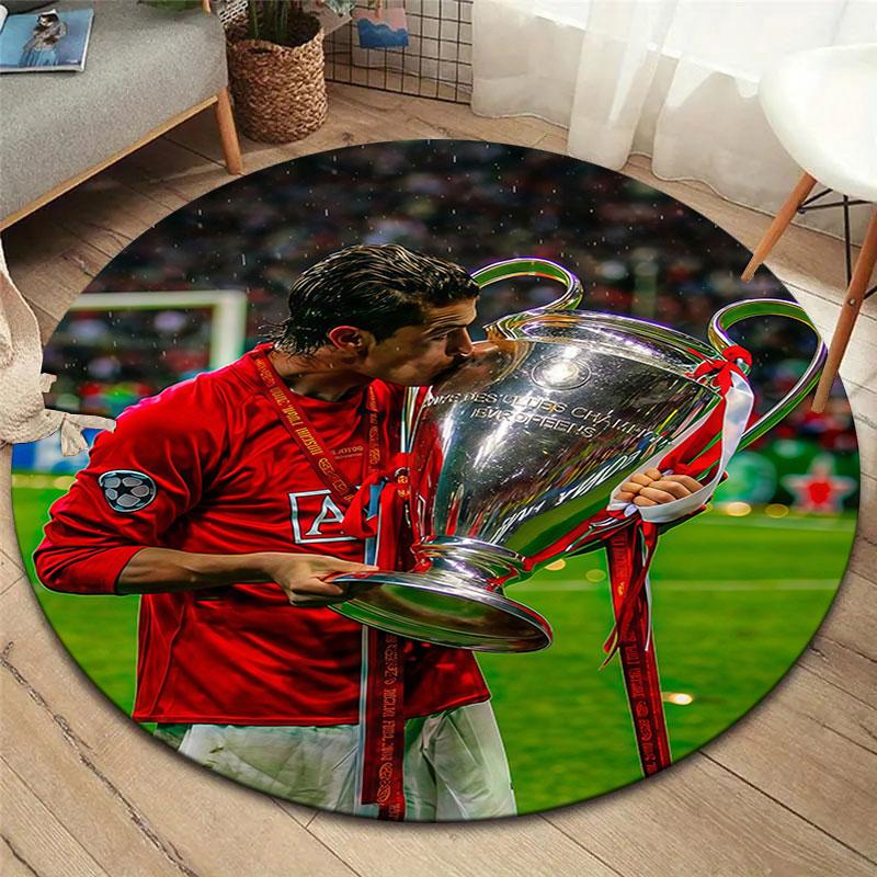 Cristiano Ronaldo Round Area Rug,Carpet Rug for Living Room Bedroom Sofa Playroom Decor,Non-slip Floor Mat