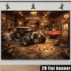 2D Flat Banner - Industrial Style - 66th Highway Background Fabric - Retro Garage Theme