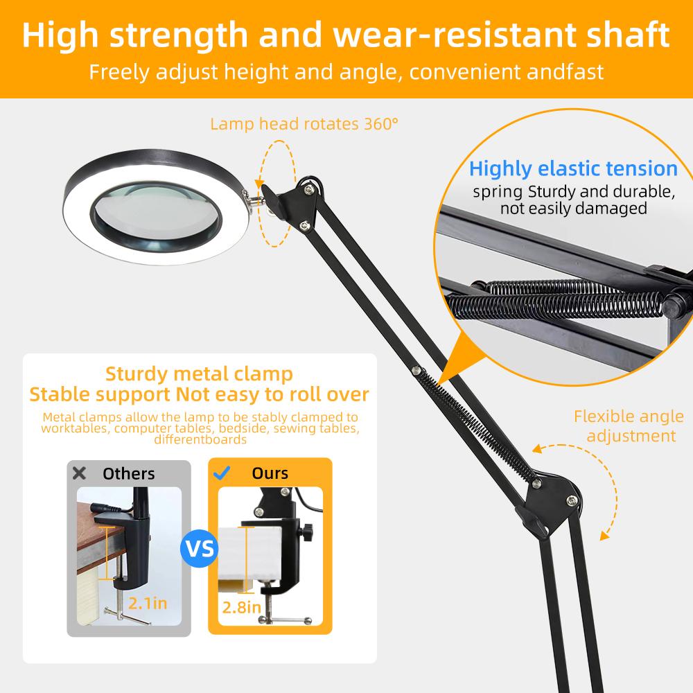 LED Desk Lamp with Magnifier Dimmable Eye-Care USB Reading Light for Work Repair Skincare Beauty Memory Function Led Table Lamp