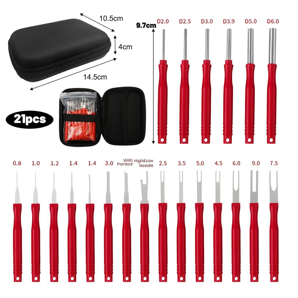 21Pcs Car Terminal Removal Tool Kit Wire Connector Pin Extractor Puller Release Key Extractor for Auto Electrical Repair Set