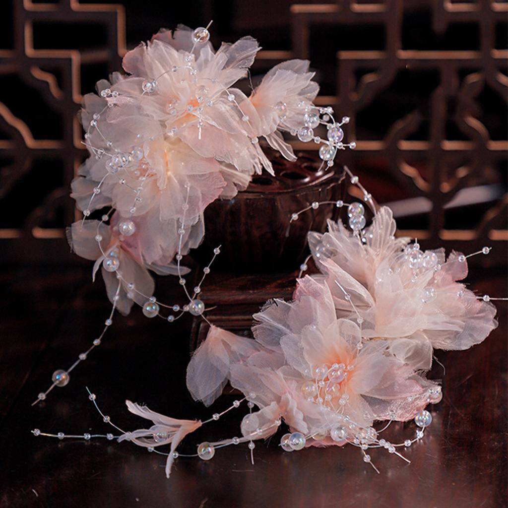 Pink Purple Silk Flower Hair Comb with Lace Edge for Bridal Hairstyle Wedding Headpiece for Chinese Hanfu Hair Accessory