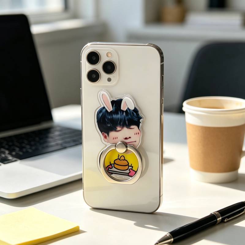 Kim Tae Hyung Min Yoon Gi Cartoon Phone Holder With Acrylic Back Panel And Metal Ring