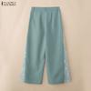 ZANZEA Women Lace Splice Loose Casual Wide Leg Pants