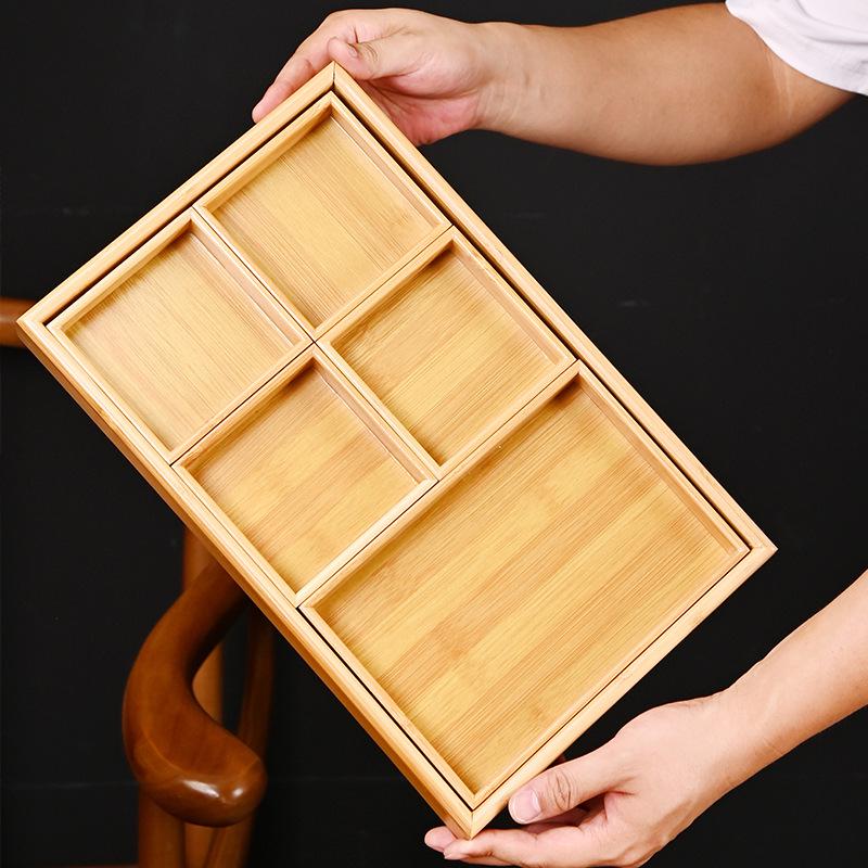 Bamboo and Wood Tea Snack Tray - 9-Grid Walnut Design for Living Room Pastries and Snacks