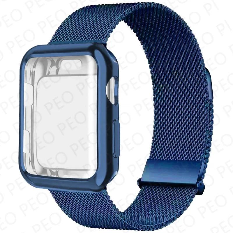 Case+Metal Milanese bands For Apple Watch Band 44mm 38mm-42mm-40mm Magnetic Loop iwatch Series 9 8 7 6 5 4 3 SE 45mm 41mm Strap