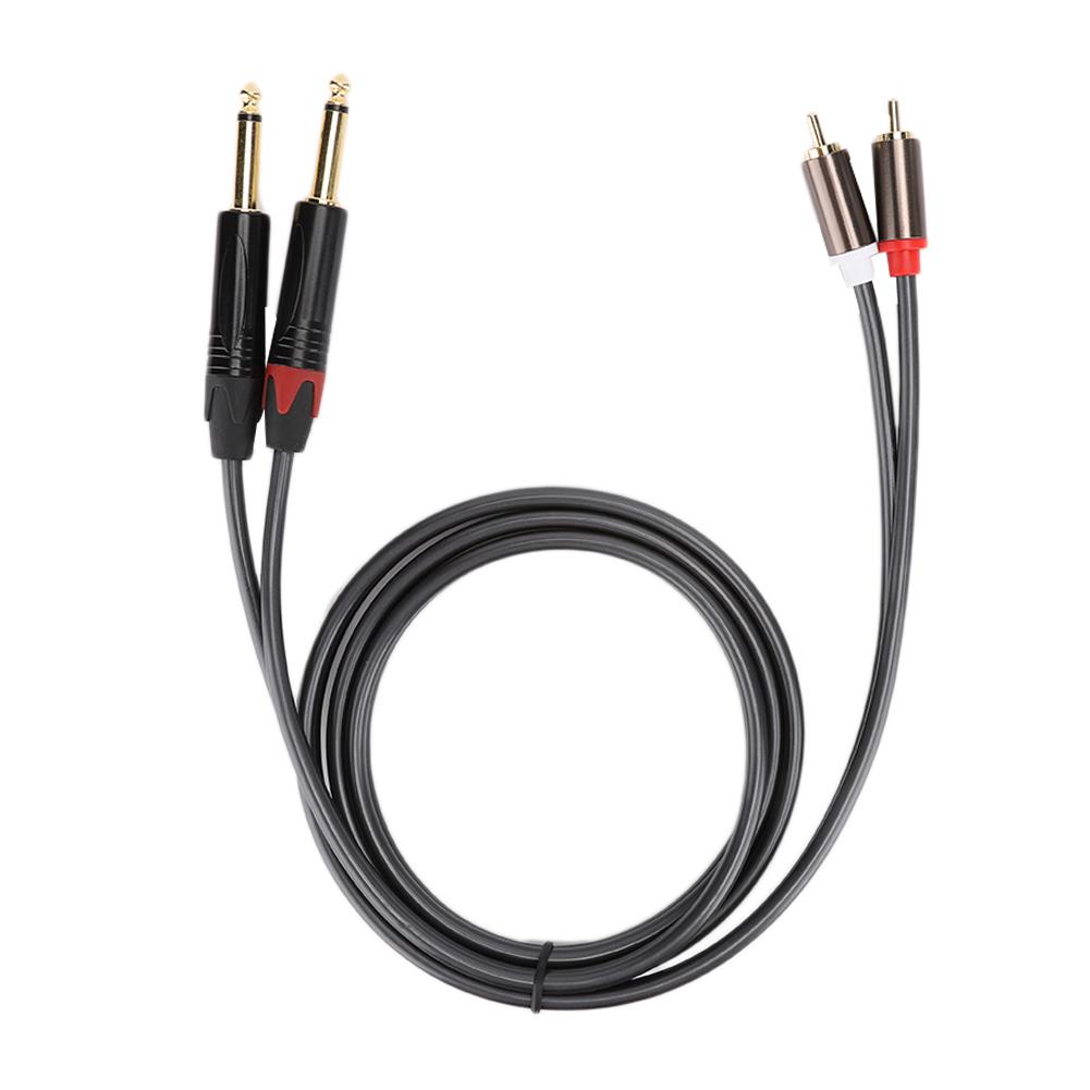 1.5M Gold Plated Plug Aluminum Alloy Housing Dual RCA To Dual 6.35 Mono Audio Cable
