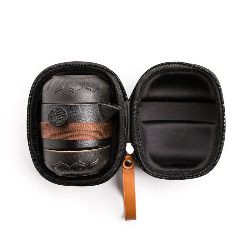 High Grade Black Pottery 1 Pot 2 Cups Tea Sets Portable Travel Home Office Cups Ceramic Tea Coffee Container With Bag