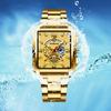 Square Watch with 3ATM Water Stainless Steel Analog Quartz Simple and Stylish Business Watch A Great Gift for and Day Men's Calendar, Gold