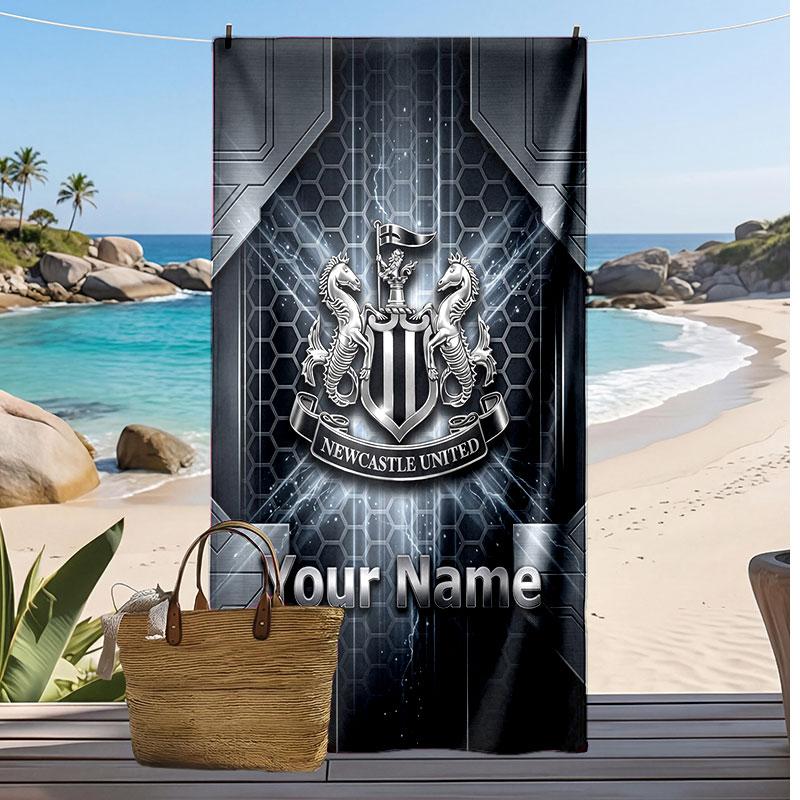 Newcastle United FC Personalized Printed Beach Towel Soccer Logo Support Custom Name Text Absorbent Towel For Sport Travel Special Gift