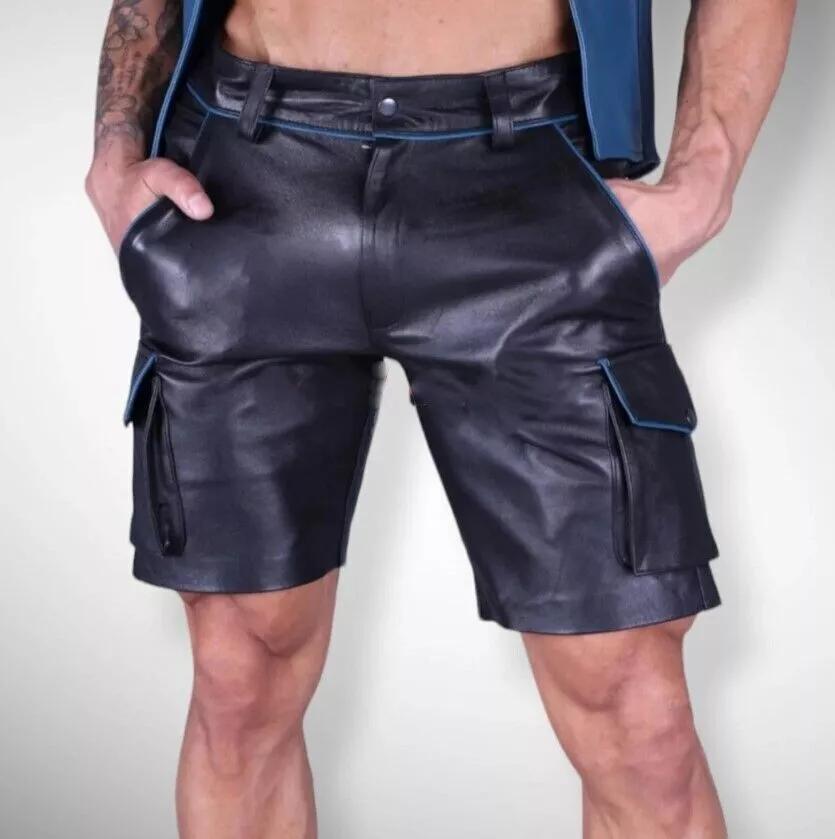 

Real Leather Short Handmade Men Leather Cargo Shorts Pants Black Men s Lambskin 42 ( 4XL- Large ) чёрный