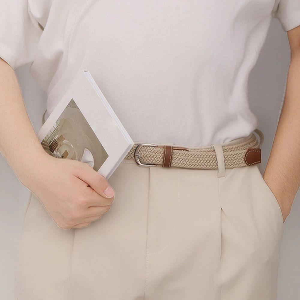 Knitted Thin Woven Belt Zinc Zinc Alloy Pin Buckle Stretch Waist Belts Elastic Waistband Climbing