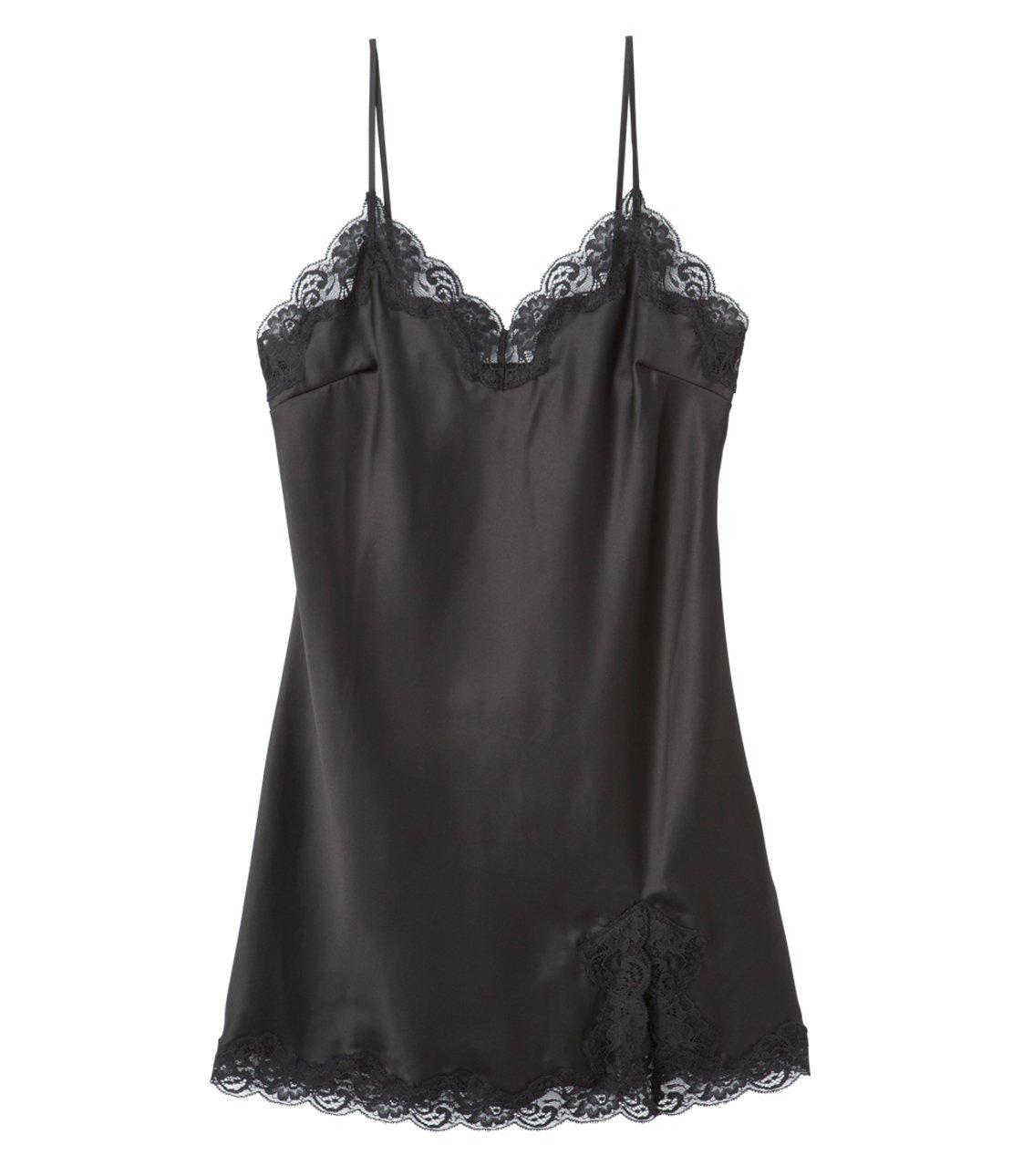 

Peach John Satin Lace Mini Petticoat with Adjustable Size L Slip, Non-See-Through Straps, Black,