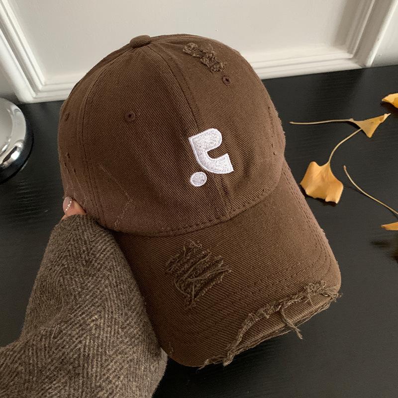 Vintage edging letter embroidery red baseball cap women's spring summer new big head circumference cap