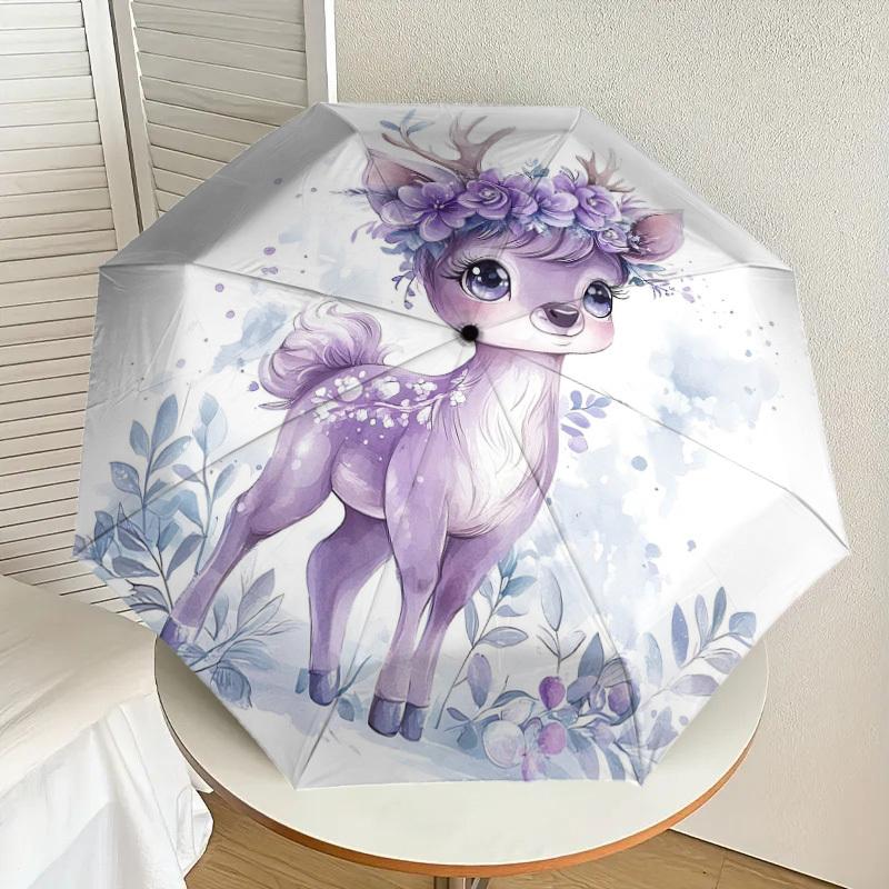 1pc Deer, Flowers Pattern Umbrella Design Automatic Opening and Closing Umbrella, High-quality Travel Umbrella, Lightweight and Portable, -1002121
