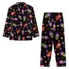 Women's 2 Piece Printed Suit Long Sleeve Button Up Top Wide Leg Pants Suit Set Pajamas Home Casual Suit
