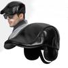 PU Leather Middle-aged Elderly Duck Tongue Hat Short Brim Flat Visor Cap Newsboy Flat Cap  Autumn
