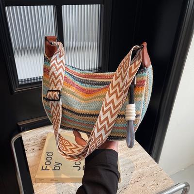 Fashion Rainbow Straw Bag Women's New Fashion Underarm Shoulder Bag Versatile Large Capacity Commuter Bag
