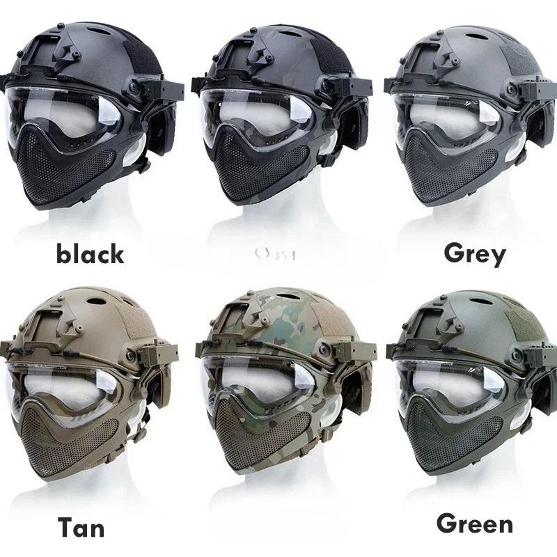 Tactical Helmet   Mask   Goggle Sets Outdoor Airsoft Paintball Helmet with Goggles FAST PJ Helmets CS Game Full Face Protection