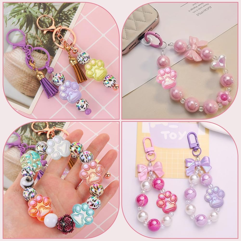 50Pcs Paw Bead Cat Paw Print Beads Bulk UV Plating Acrylic Colorful Cute Pet Dog Puppy Bear Animal Footprint Loose Spacer Beads Charms for Jewelry