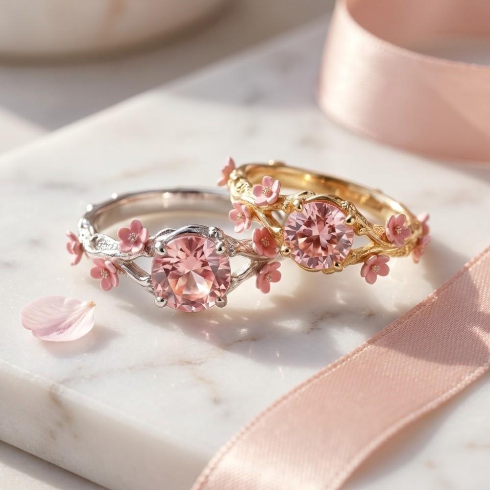 Delicate Flower Crystal Ring Elegant Finger Jewelry Gifts for Women Rhinestone Ring Party