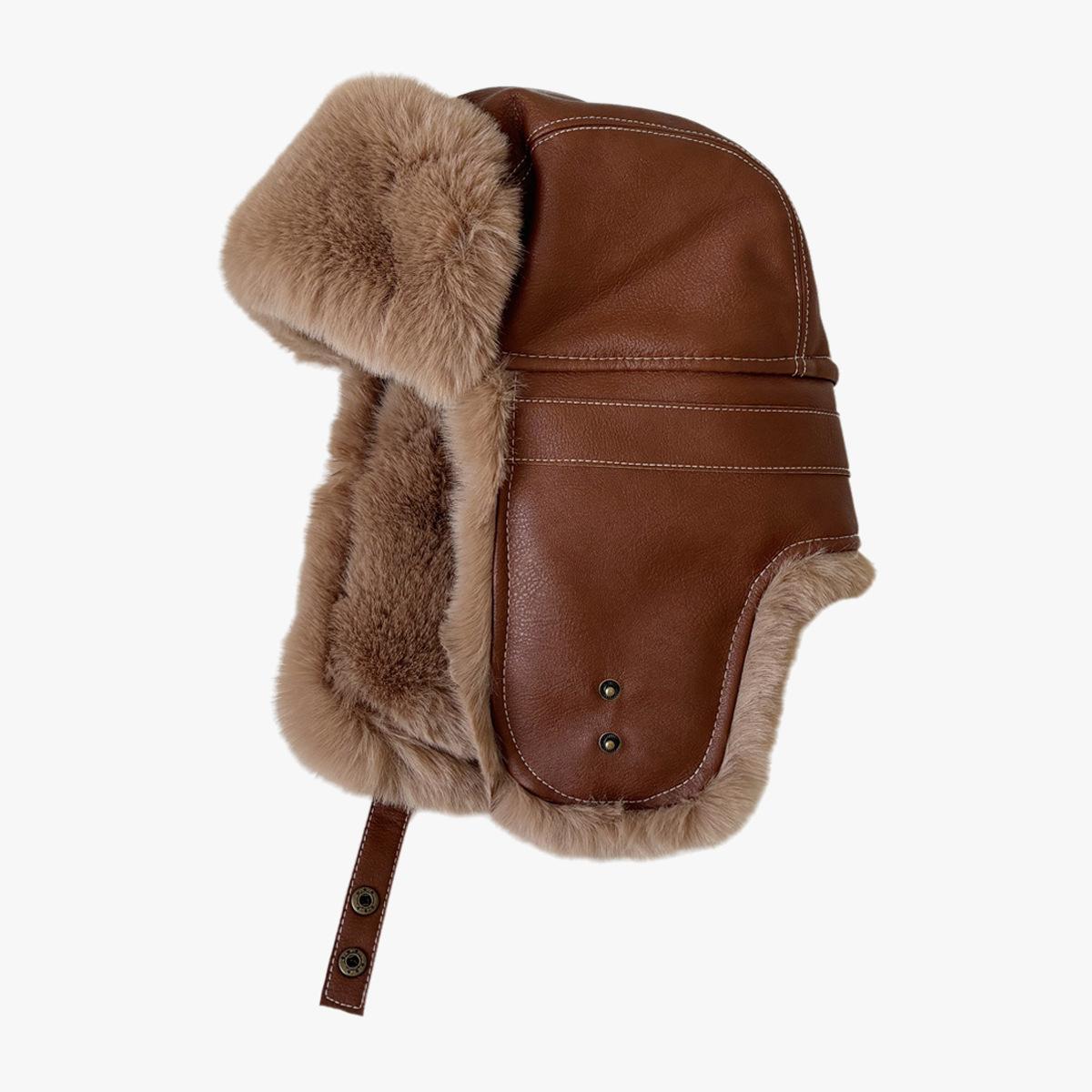 

Retro Lei Feng Hat for Women with Cold Protection Ear Protection and Warm Outdoor Riding Fashionable Versatile Hat for Men s Leather New Style Adjustable