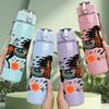 1PC Decorative Floral Running Horse 750ml Color Plastic Sports Water Bottle Leakproof Flip Straw Lid Suitable for Sports Office Home Use