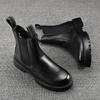 Korean Style Mens Chelsea Boots Black White Casual Shoes Stage Nightclub High Motorcycle Boot Original Leather Platform Botas