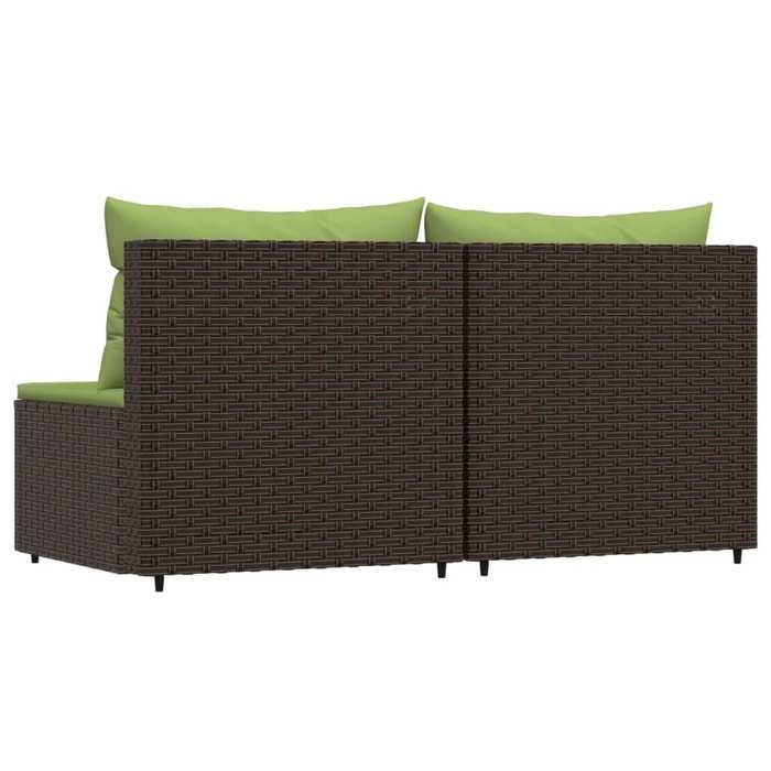 VidaXL Canapés centraux de jardin coussins 2pcs marron résine tressée, canapé, canapé de jardin, canapé central sectionnel, 319834