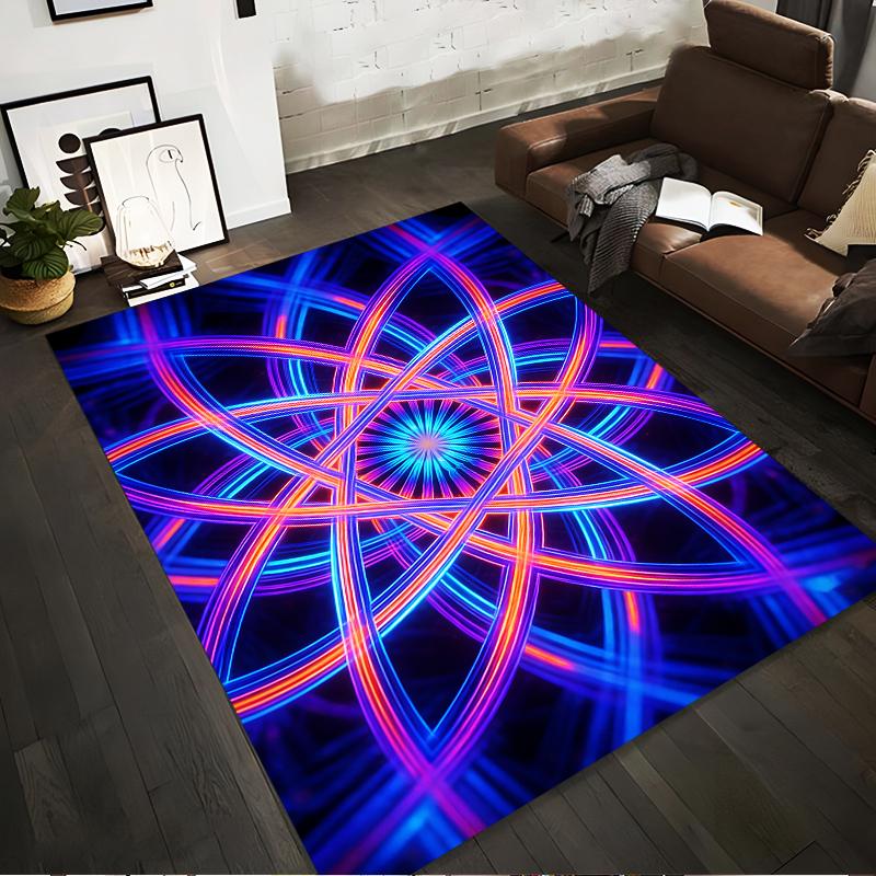 "Colorful Neon Abstract Pattern Carpet, Bright Geometric Floor Rug" Suitable for use as an anti-slip for living room bedroom sofas
