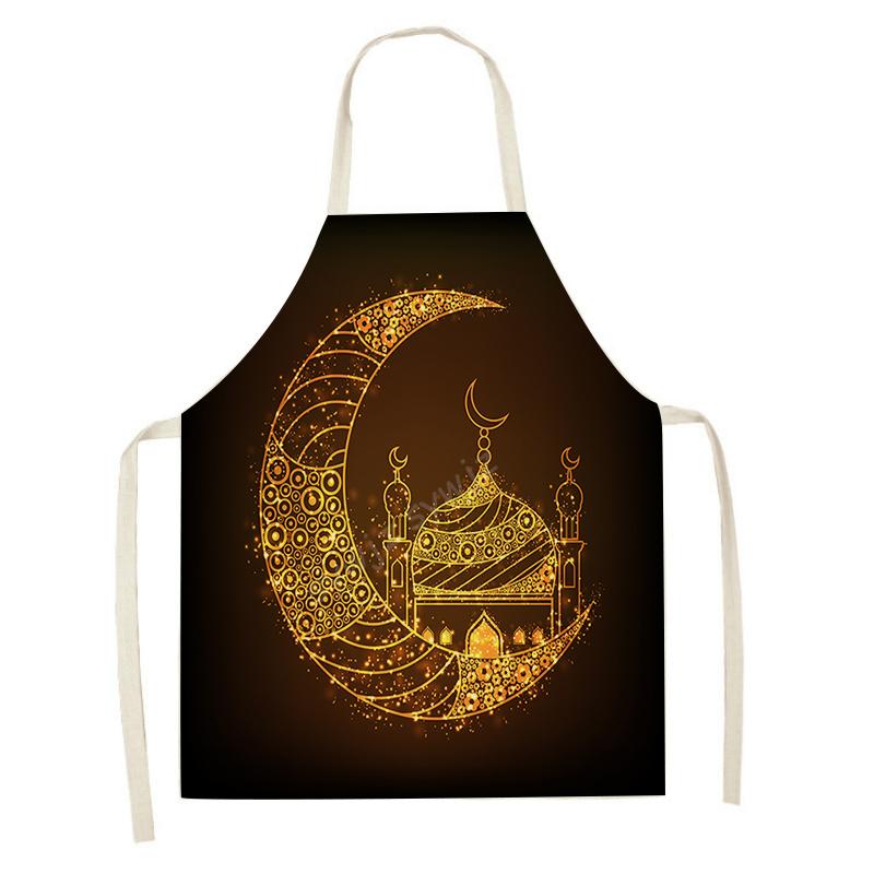 Cooking Baking Apron Muslim Eid Mubarak Printed Kitchen Apron Women's Ramadan Festival Gift Home Star Crescent Bib Decoration