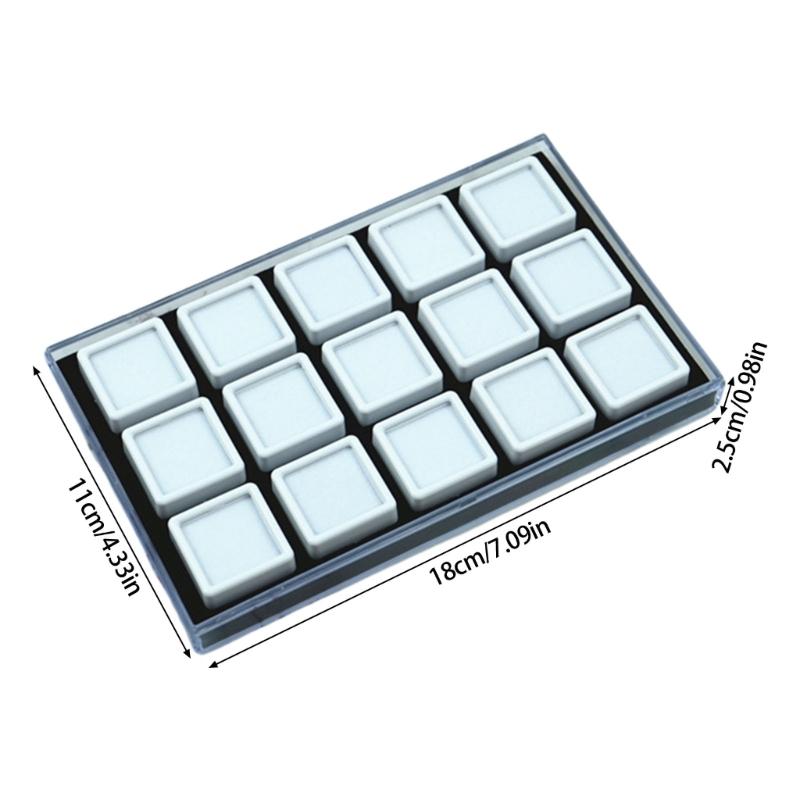 15 Slot Crystals Display Box with Sturdy Acrylic and Soft Interior Accessory for Jewelry and Gemstones Presentation