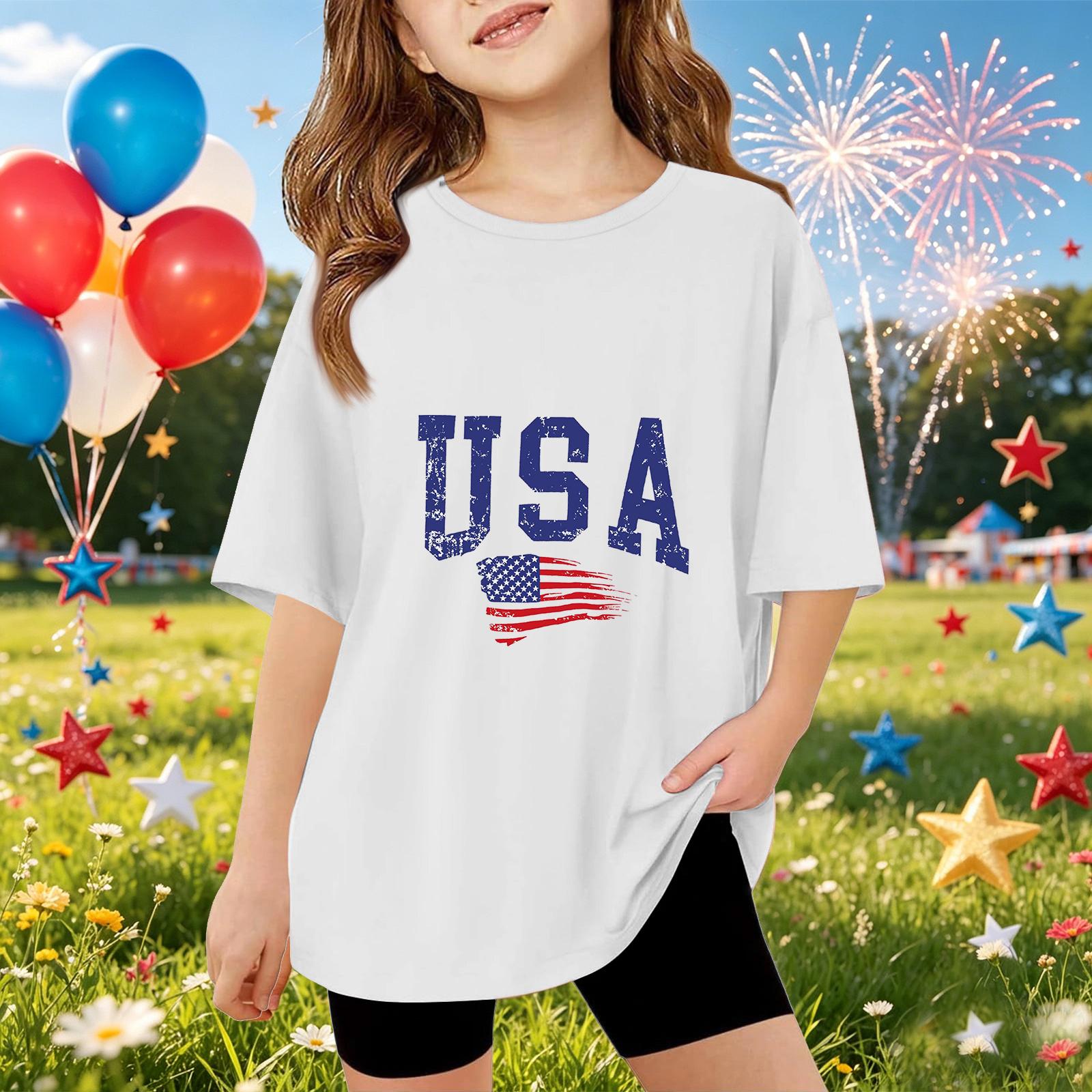 

Kids Short Sleeve T Shirt USA Print Top Casual Loose Fit Tee for Boys and Girls Summer Wear Soft Comfortable Fabric 140