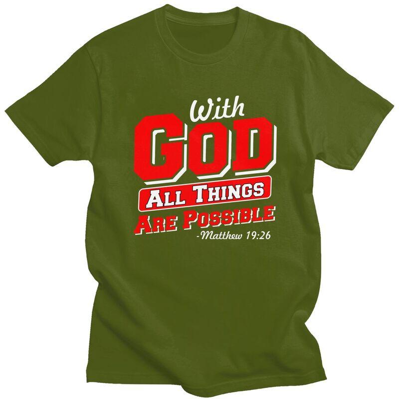 Male With God All Things Are Possible T Shirt Streetwear Short Sleeves Pure Cotton Colthing Casual Design Graphic Tee Tops