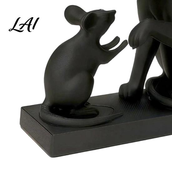 Cat Mouse Design 3D Printed Modern & Sculpture Minimalist Animal Interaction Desk Decor Matte Art Table Decor Collectible Figurine Stable