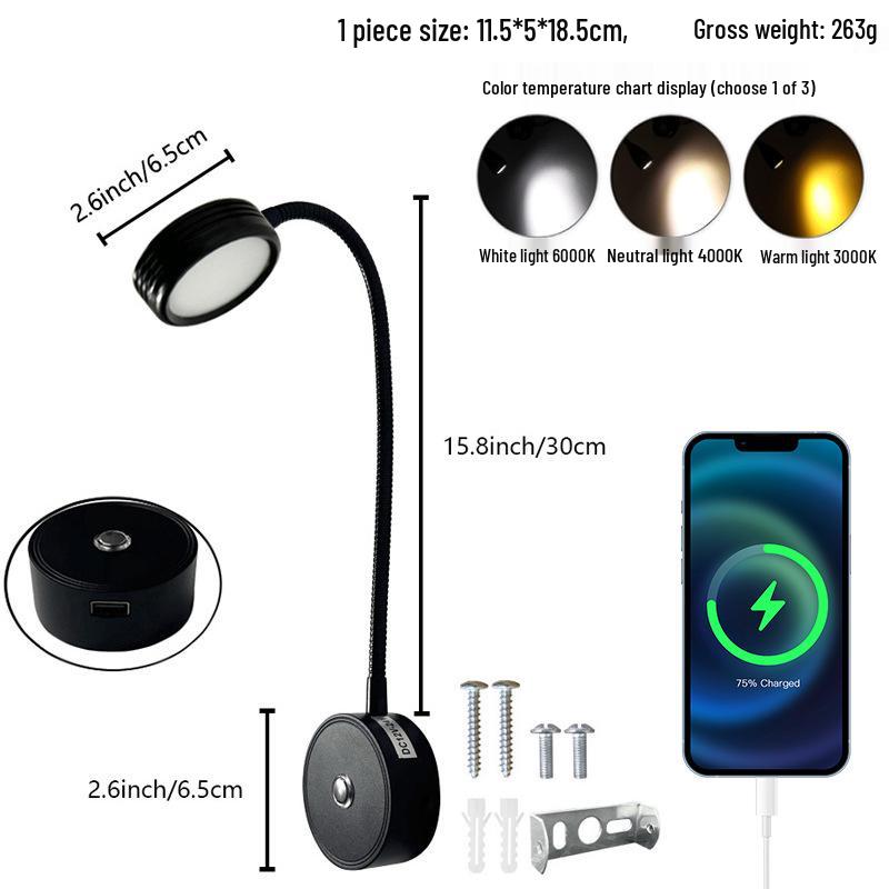 Luz LED de lectura de cuello de cisne para autocaravanas y barcos con regulación táctil