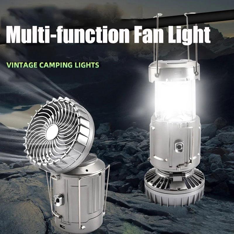 Solar Portable Camping Lanterns Electric Fan 1500mAh LED Solar Power Hanging Tent Rechargeable Outdoor Emergency Lamp with Fan