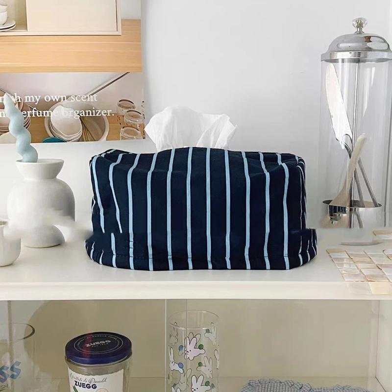 Creative Retro Striped Tissue Box Living Room Home Storage Box Room Desktop Decoration Tissue Box, Fabric Tissue Storage Bag New