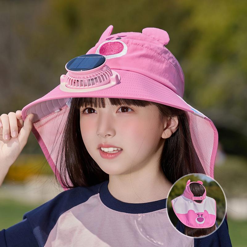 Children's Hat Summer Outdoor Sun Hat Cartoon Cute Solar Fan Hat Big Eaves Shawl Empty Top Sun Protection Hat