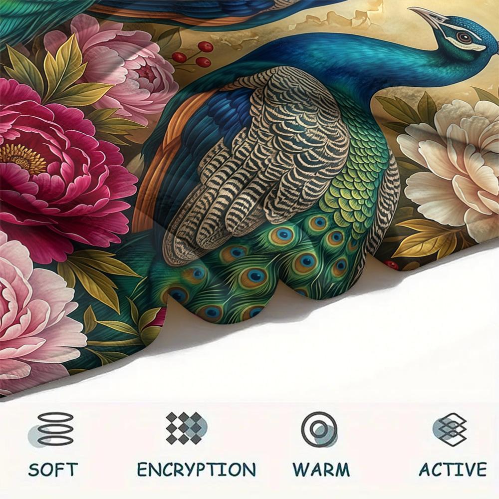 1PC Peacocks and Plants  Print FlAannel Blanket, High quality Comfortable for All Seasons, Home Decor, Warmth and Comfort