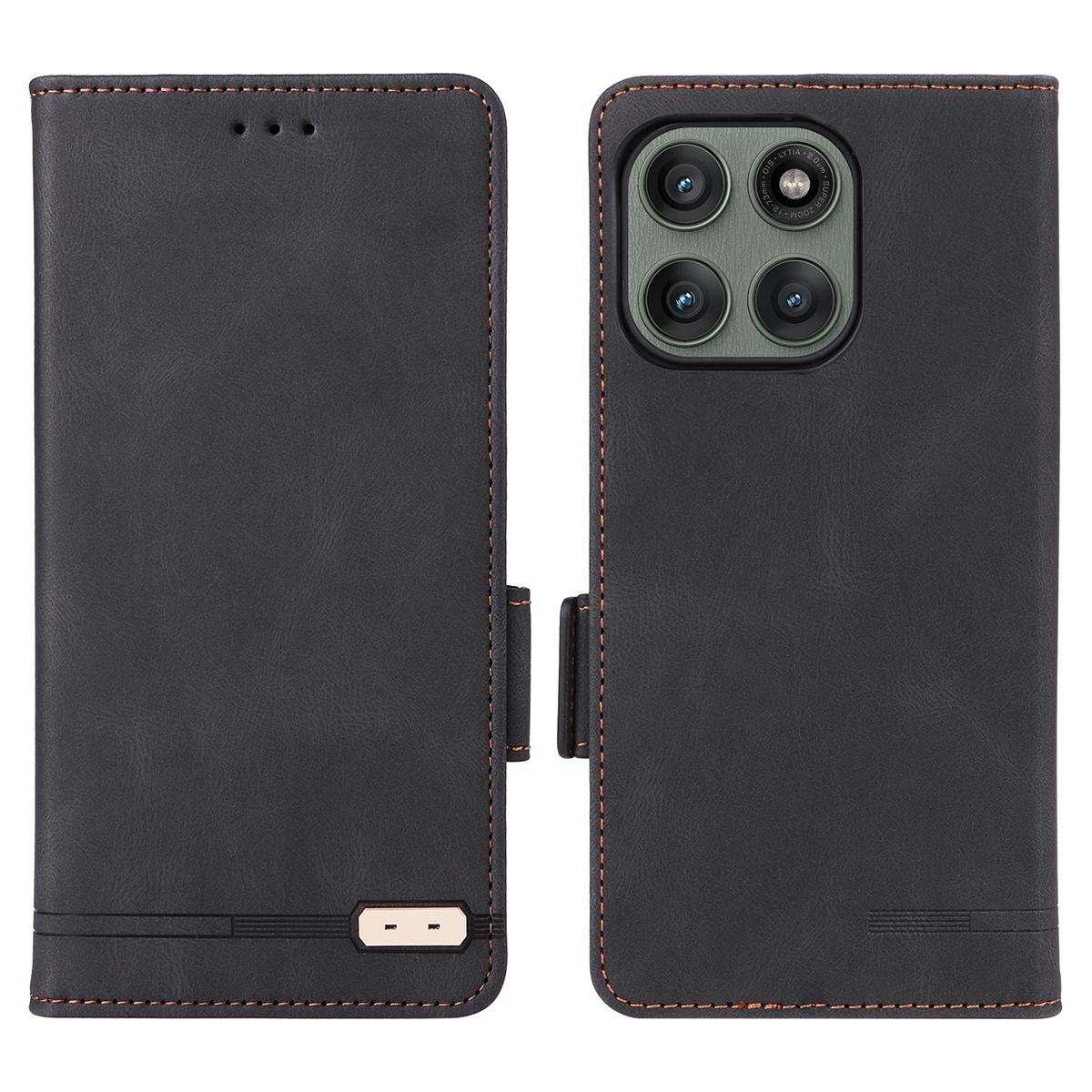 

Для Motorola Edge 60 Pro 5G Чехол Кожаный Кошелек Книжка Чехол для Телефона с Аппаратным Декором Black