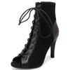 Mode Peeptoe Sommer Frühling Stiefeletten für Damen Sexy Absätze Jazz Tanzschuhe Damen Schnürschuhe Schwarz Rot Leopard Partyschuh Weiblich