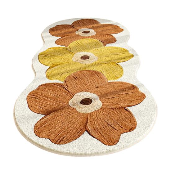 Цветочный ковер для пола Мягкий нескользящий ковер для спальни Винтажный весенний цветочный узор Моющийся коврик для пола для гостиной спальни ванной комнаты кухни 40*60cm темно-оранжевого